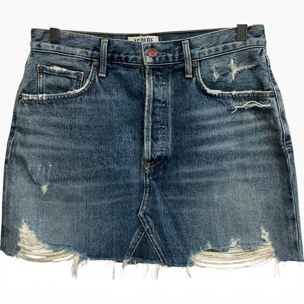 AGOLDE Ada High Rise Mid Thigh Jean Denim Skirt Ransom Blue 28 - Picture 3 of 6